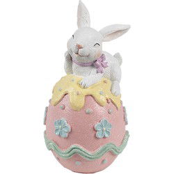 Clayre & Eef Decoratie Beeld Konijn 9x9x17 cm Wit Roze Kunststof