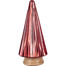 Clayre & Eef Decoratie Kerstboom Ø 12x27 cm Rood Hout Glas Kerstdecoratie