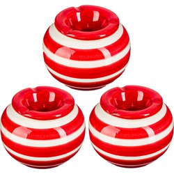 Set van 3x stuks terras asbakken/stormasbakken rond keramiek 12 x 7,5 cm rood met streep - Asbakken