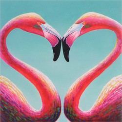 Cosmo Casa Olieverfschilderij - Flamingo - 100% Handgeschilderd - Muurschildering - Schilderij XL - 90x90cm