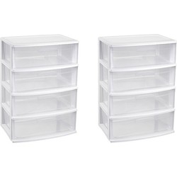 2x stuks witte/transparante ladekast/organiser 40 x 56 x 80 cm - Opbergbox