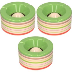 Set van 3x stuks terras asbakken/stormasbakken rond keramiek 14 x 7,5 cm groen met streep - Asbakken