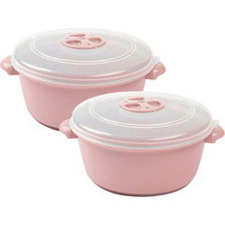 Magnetronschaal met deksel/ventiel - 2x - 1 liter - roze - kunststof - Magnetronbakken