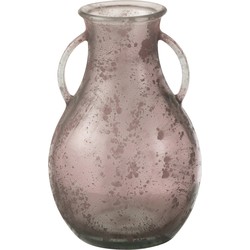 J-line - Vaas Fles Met 2handvat Glas Oud Roze - 21.5x21.5x32.5cm