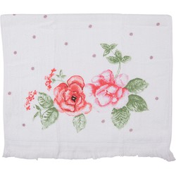 Clayre & Eef Gastendoekje  40x66 cm Wit Roze Katoen Rechthoek Bloemen Toilet handdoek