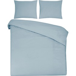 DoubleDry Dekbedovertrek 100% Natuurlijk Katoen - Eenpersoons 140x200/220 cm + 1 Kussensloop - Ademend & Zacht - Licht Blauw