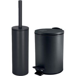 Spirella Badkamer/toilet accessoires set - toiletborstel en pedaalemmer - 3L - metaal - zwart - Badkameraccessoireset