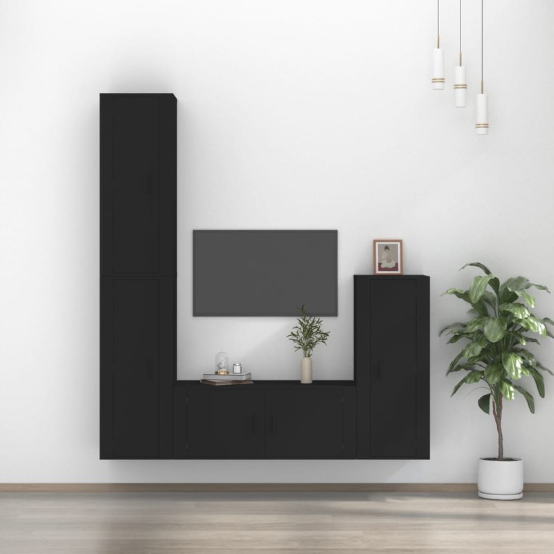 Prolenta Premium 4-delige Tv-meubelset bewerkt hout zwart - 