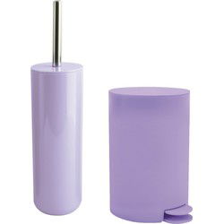 MSV Toiletborstel in houder/pedaalemmer set Moods - kunststof - lila paars - Badkameraccessoireset