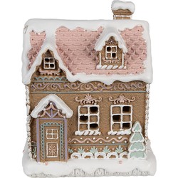 Clayre & Eef Gingerbread house met LED 13x10x16 cm Bruin Kunststof Peperkoekhuisje