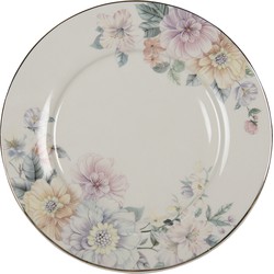 Clayre & Eef Dinerbord  Ø 26 cm Beige Roze Porselein Bloemen Eetbord