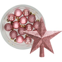 Decoris 14x stuks kerstballen 3 cm met ster piek oudroze kunststof - Kerstbal