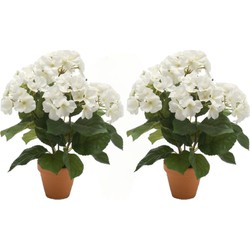 2x stuks witte kunstplant Hortensia plant in pot - Kunstplanten