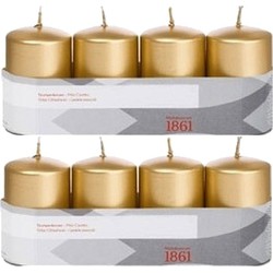 8x Kaarsen goud 5 x 8 cm 18 branduren sfeerkaarsen - Stompkaarsen