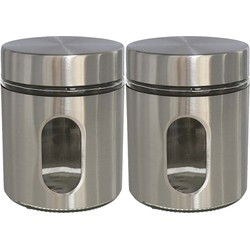 Voedsel keuken voorraad pot - 2x - zilver - metaal - deksel - 700 ml - Voorraadpot