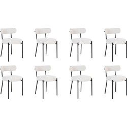 QUVIO Eetkamerstoelen Leanne - Bouclé - Staal - Wit - Set van 8
