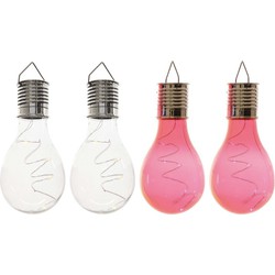 4x Buitenlampen/tuinlampen lampbolletjes/peertjes 14 cm transparant/rood - Buitenverlichting