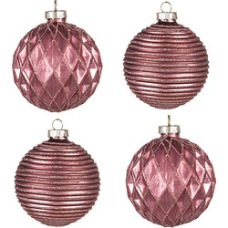 Clayre & Eef Kerstbal Set van 4  Ø 8 cm Rood Glas Kerstdecoratie