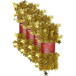 4x stuks lametta kerstslingers met sterretjes goud 200 x 6,5 cm - Kerstslingers