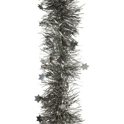 1x stuks lametta kerstslingers met sterretjes antraciet (warm grey) 270 x 10 cm - Kerstslingers