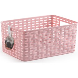 Plasticforte Opbergmand - Kastmand - rotan kunststof - roze - 10 Liter - 22 x 33 x 16 cm - Opbergmanden