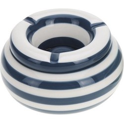 Donkerblauw met wit gestreepte asbak 11 cm - Asbakken