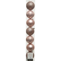 7x stuks kunststof kerstballen lichtroze (blush) 8 cm glans/mat/glitter - Kerstbal