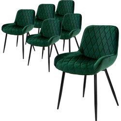 Set van 6 eetkamerstoelen met doorgestikte donkergroene fluwelen hoes en metalen poten incl. montagemateriaal ML-Design