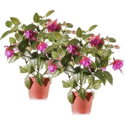 2 Stuks Fuchsia kunstplanten in potje 30 cm donkerroze - Kunstplanten