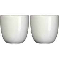 Mica Decorations Bloempot/plantenpot - 2x - wit - keramiek - D17 cm x H16 - Plantenpotten