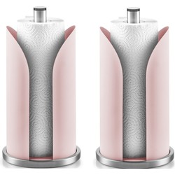 2x Roze metalen keukenpapierhouders rond 15 x 31 cm - Keukenrolhouders