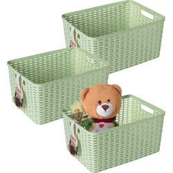 Plasticforte Opbergmand - 3x - Kastmand - rotan kunststof - lichtgroen - 18 Liter - 29 x 39 x 20 cm - Opbergmanden