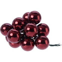 10x stuks glazen mini kerstballen donkerrood kerststukje stekers 2 cm glans - Kerststukjes