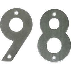 AMIG Huisnummer 98 - massief Inox RVS - 10cm - incl. bijpassende schroeven - zilver - Huisnummers
