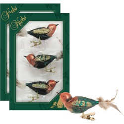 6x stuks luxe glazen decoratie vogels op clip groen/bruin 11 cm - Kersthangers