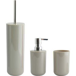 MSV Badkameraccessoire Moods - toiletborstel in houder - beker - zeeppompje - taupe - kunststof - Badkameraccessoireset
