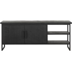 DTP Home TV stand Beam No.2 small, 2 doors, 2 open racks BLACK,55x140x40 cm, recycled teakwood