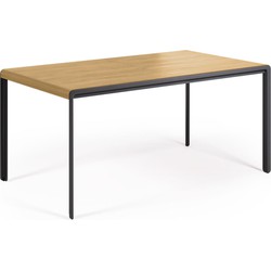 Kave Home - Uitschuifbare tafel Nadyria met eikenfineer en stalen poten 160 (200) x 90 cm