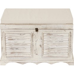 Cosmo Casa Houten Kistbank - Opbergkist - Shabby Look - Vintage Ontwerp - Wit - 50x76x45cm