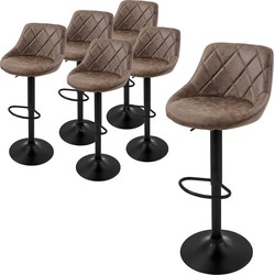 ML-Design barkruk set van 6, bekleding van kunstleer, bruin, gestoffeerde barkruk met rugleuning en voetensteun, in hoogte verstelbare barkruk, 360° draaibaar, bistrostoel draaistoel barstoelen