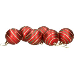 Gerimport Kerstballen - rood - 6ST - gedecoreerd - 6 cm - kunststof - Kerstbal