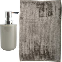 MSV badkamer droogloop mat - Milano - 40 x 60 cm - met bijpassend zeeppompje - beige - Badmatjes
