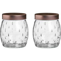 Urban Living Voorraadpot/bewaarpot Beau - 2x - 2L - glas - koperen deksel - D13 x H22 cm - Voorraadpot