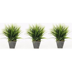 Grasplant in zwarte zinken pot - 3x - 30 cm - Kamerplant kunstplanten - Kunstplanten