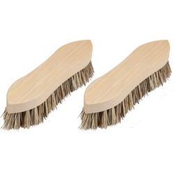 Set van 2x stuks schrobborstels van hout met fiber/palmvezel spitse neus bruin - Schrobborstels
