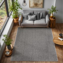 Laagpolig vloerkleed - Gevlochten - Handgeweven Look - Grijs - 80x150 cm