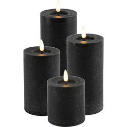 LED kaarsen/stompkaarsen - set 4x - zwart - H8, H15, H20 cm - LED kaarsen