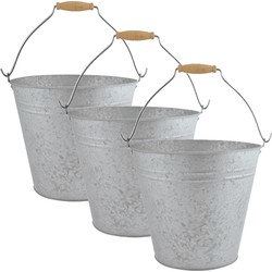 3x stuks zinken emmers/bloempotten/plantenpotten met handvat 9,5 liter - Emmers