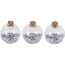 3x Kerstballen transparant/wit 8 cm met witte sterren kunststof kerstboom versiering/decoratie - Kerstbal
