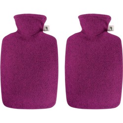 2x Warmwaterkruiken met vilt-look hoes fuchsia roze 2 liter - Kruiken